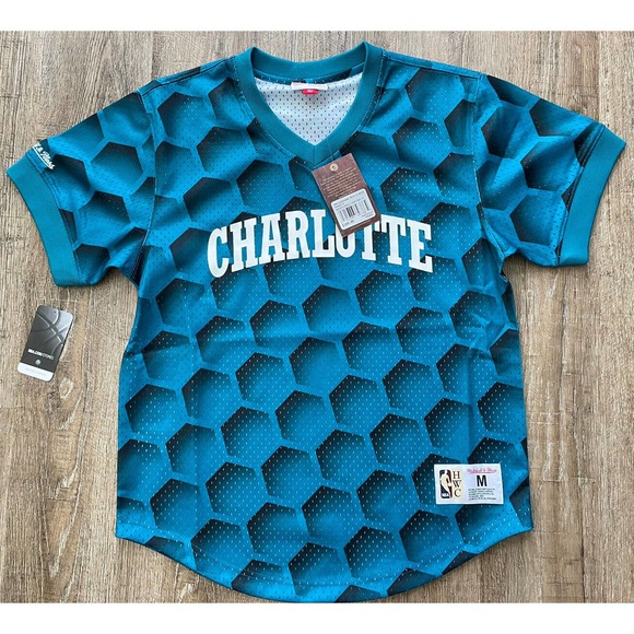 Mitchell & Ness Men’s Teal Charlotte Hornets Shooting Jersey Shirt Medium - Picture 1 of 9